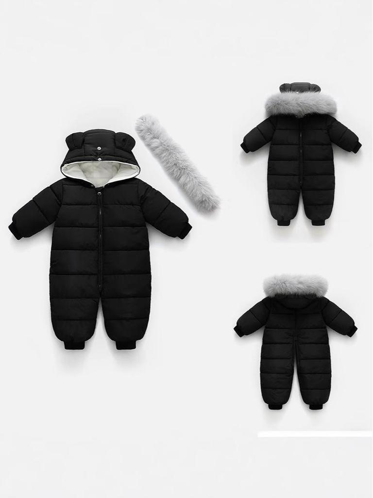 Winter Baby Jumpsuit with Fur Collar and Velvet Lining