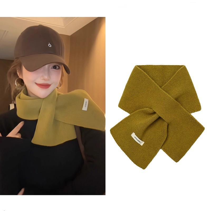 Winter Imitation Wool Blend Knitted Small Scarf Women's New Versatile Atmosphere Warm Cross Scarf Neck Protection Collar Scarf