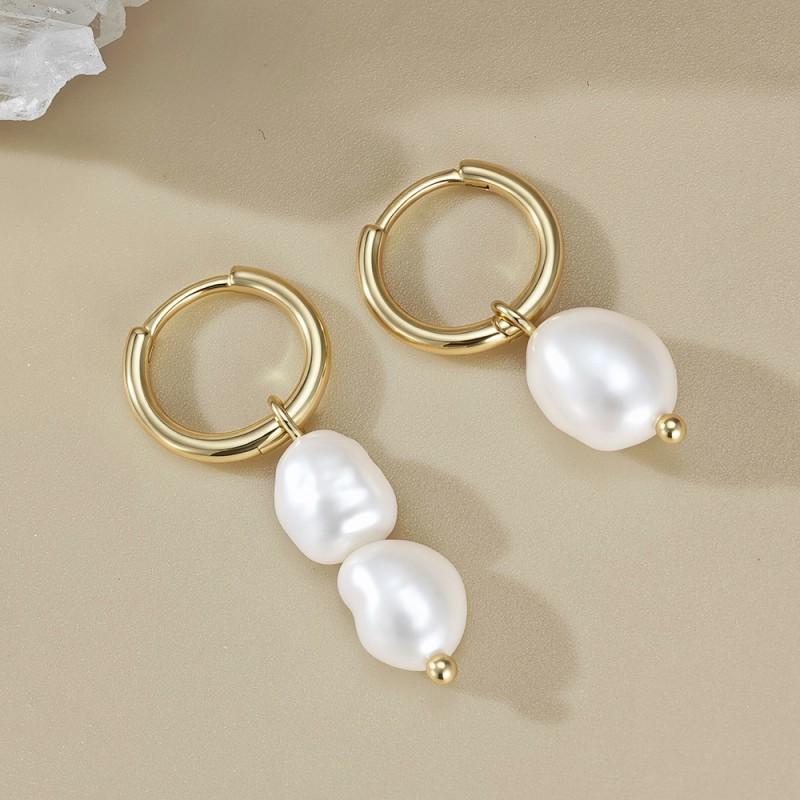 Asymmetrical Baroque Freshwater Pearl Earrings In Sterling Women Irregular Geometric Design Yellow White Options 925 Sterling Silver