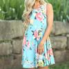 Sexy Summer Dress Loose Womans Fashion Casual Floral Print Sleeveless Dress In Bright Blue