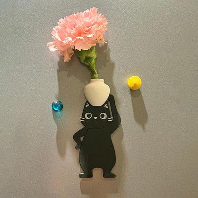 3D Printed Mini Vase Cat Design Fridge Magnet Cat Whisker Collector Ornaments Adhesive & Magnetic Home Office Decor Memorial Box