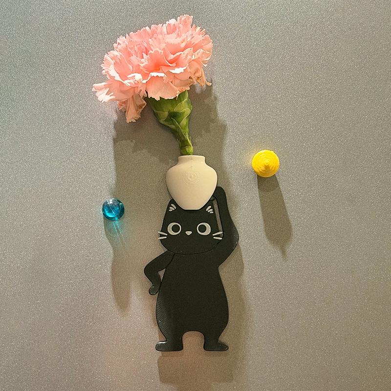 3D Printed Mini Vase Cat Design Fridge Magnet Cat Whisker Collector Ornaments Adhesive & Magnetic Home Office Decor Memorial Box