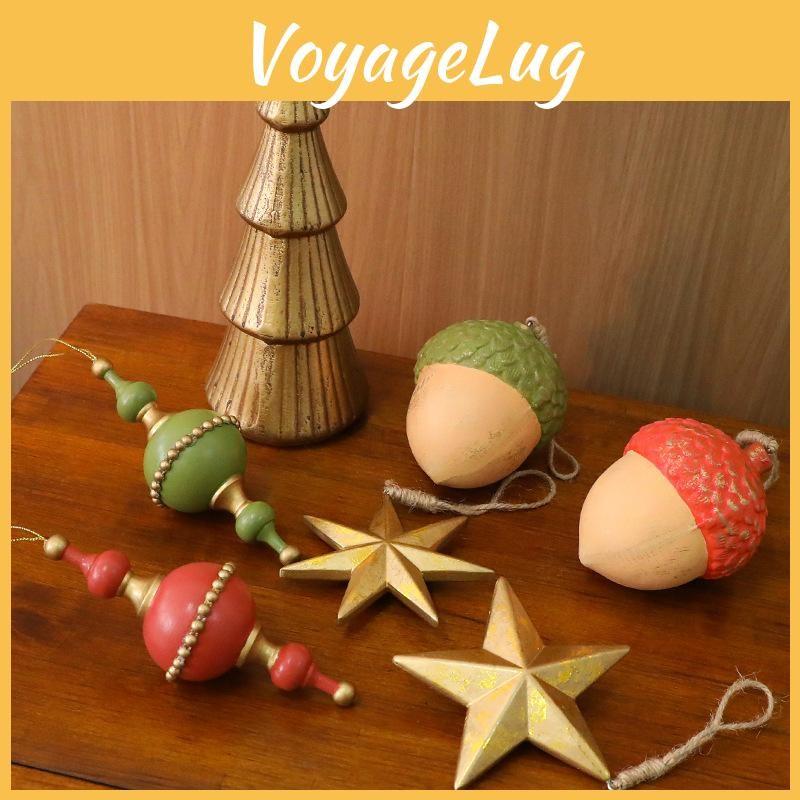 Wooden Traditional Christmas Acorn Pentagram Pendant Tree And Decoration Window