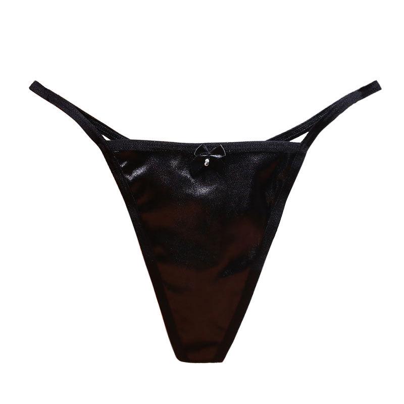 Luxury Satin Seamless Thongs: Sexy Low-Waist Pearl Bow Design with Pure Cotton Crotch