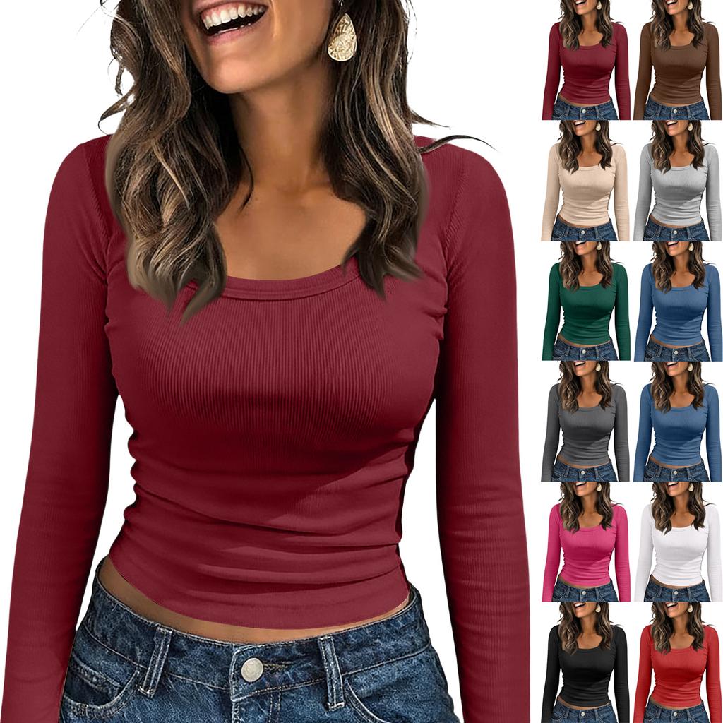 Damska koszula z długim rękawem, dekolt okrągły, casualowy top