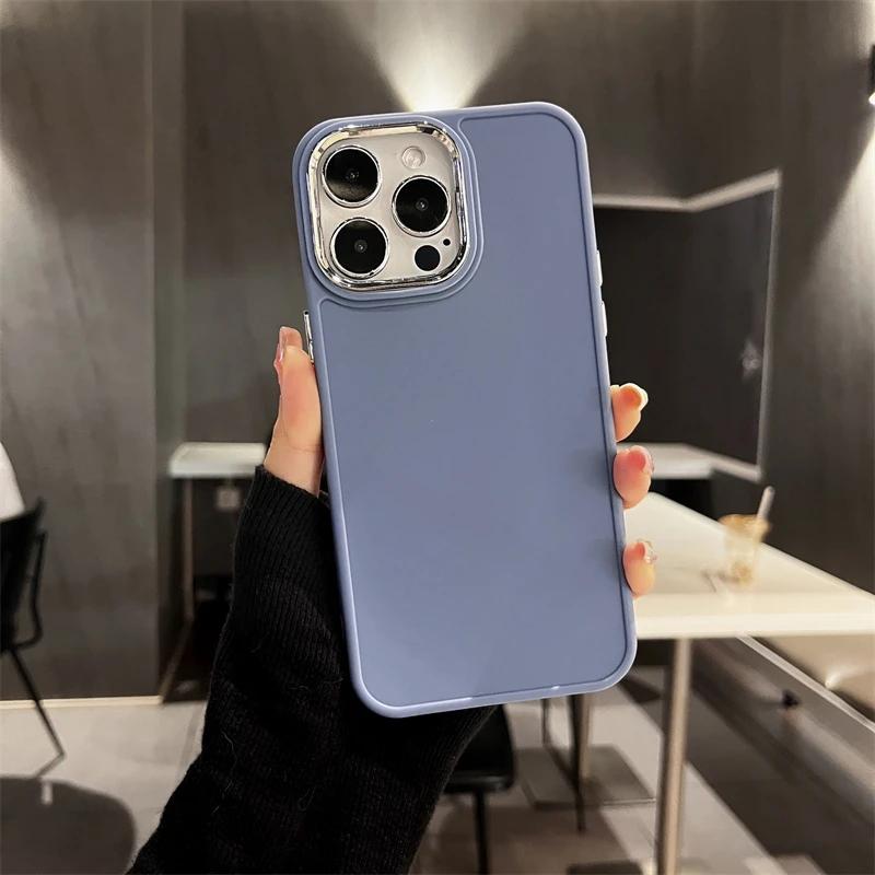Galvanisierte Linsen-Bumber-Telefonhülle für iPhone 16 15 14 13 12 11 Pro Max X XR XS Max 7 8 Plus SE Einfarbige Silikon-Rückseite