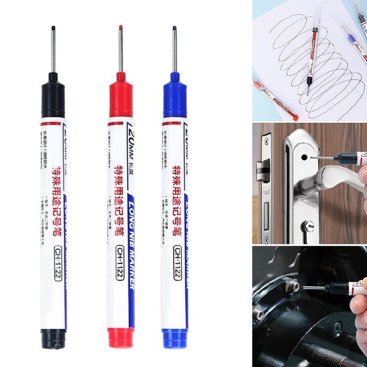 10 Pcs Long Nib Marker Deep Hole Marker Pen Oil-Based Carpenter Marker Waterproof Marking Pen 20mm Deep Reach Marker