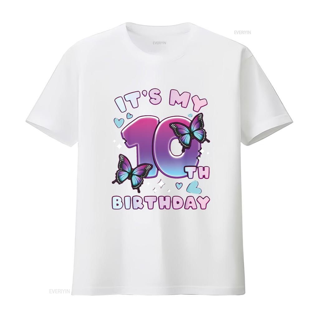 10e Verjaardag Meisje 10 jaar Vlinders en Numb Kenmerkend Damesmode T-shirt Print Top vintage Gewassen grafisch