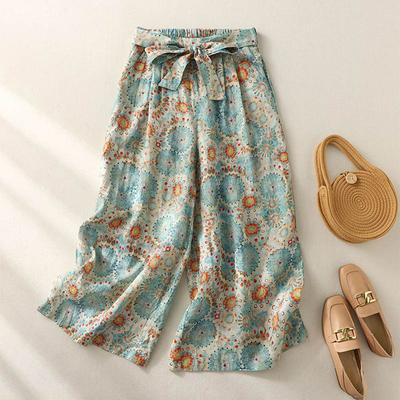 Cotton Pants Summer Women Plus Size Loose Pajama Pants Versatile Casual Retro Wide-leg Linen Pants