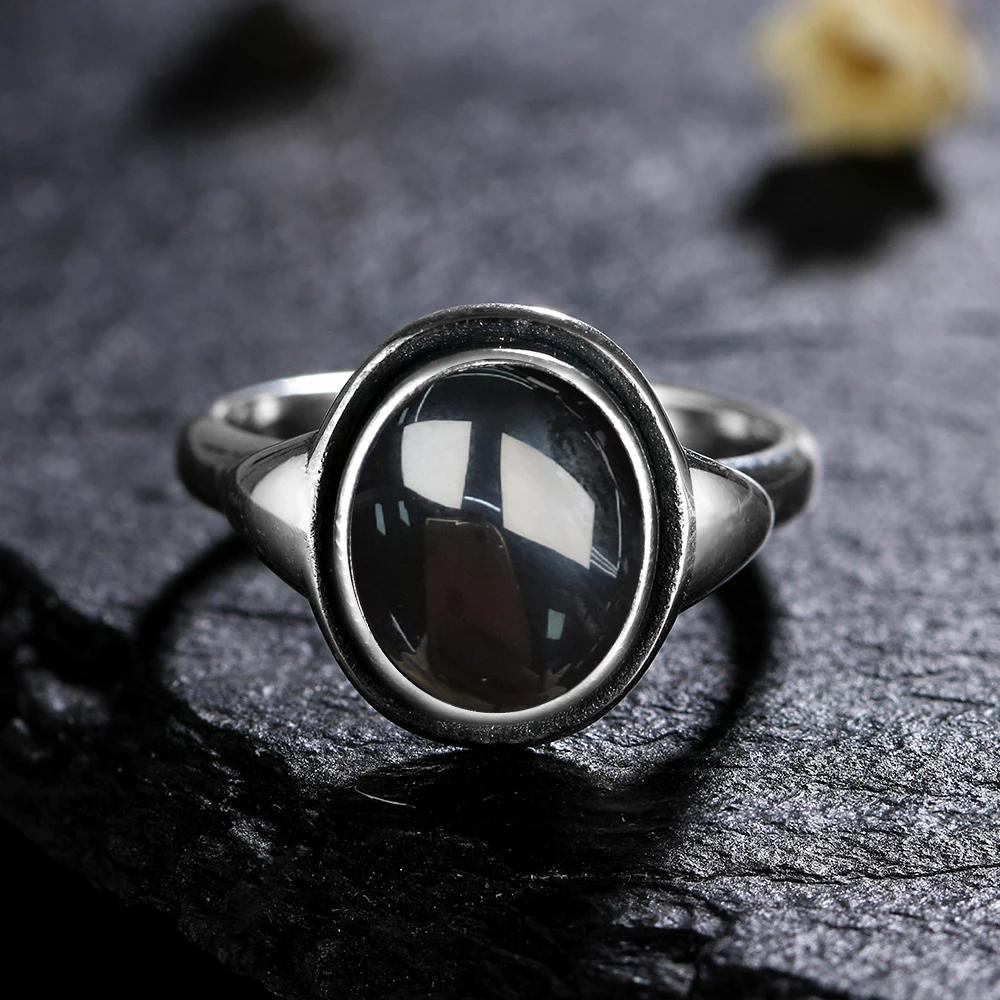 CopperRing for Women 8*10mm Oval Round Natural Black Agate Ring Gift Sun Shaped Retro Luxury Fine Jewelry