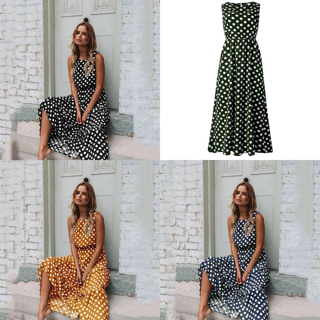 Stylish Womens Sleeveless Polka Dot Maxi Dress Perfect For Summer Beach Holidays