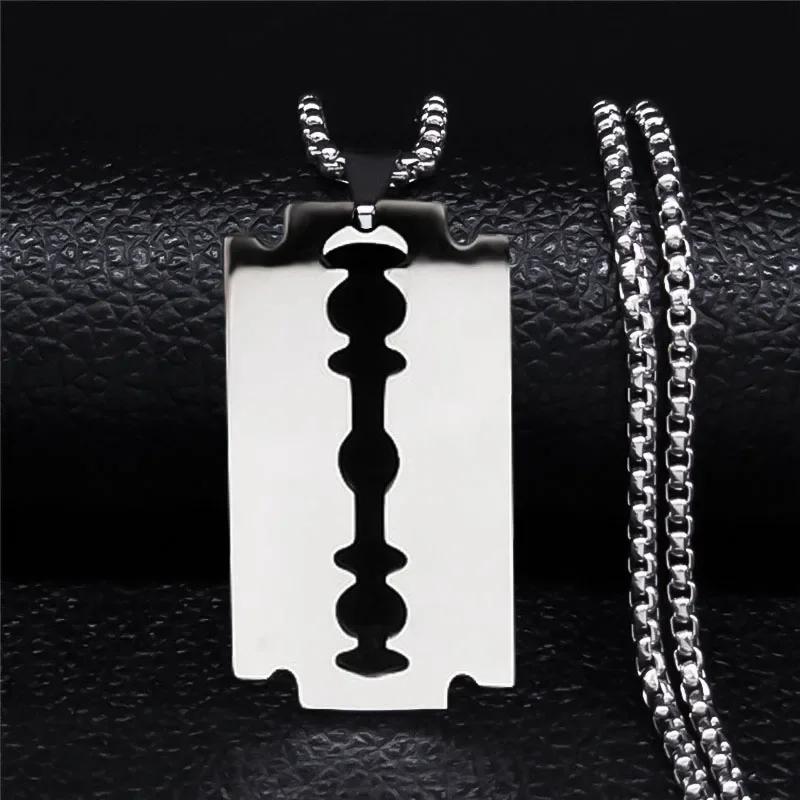 Stainless Steel Razor Blade Long Necklace for Men Women Black Color Punk Gothic Steampunk Grunge Hip Hop Necklaces Jewelry  913