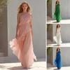 Chiffon Lagdelt Volangkjole for Kvinner, Sommer Én Skulder Flytende Strand Sommerkjole, Formell Ball Kveld Bryllupsgjest Kjole