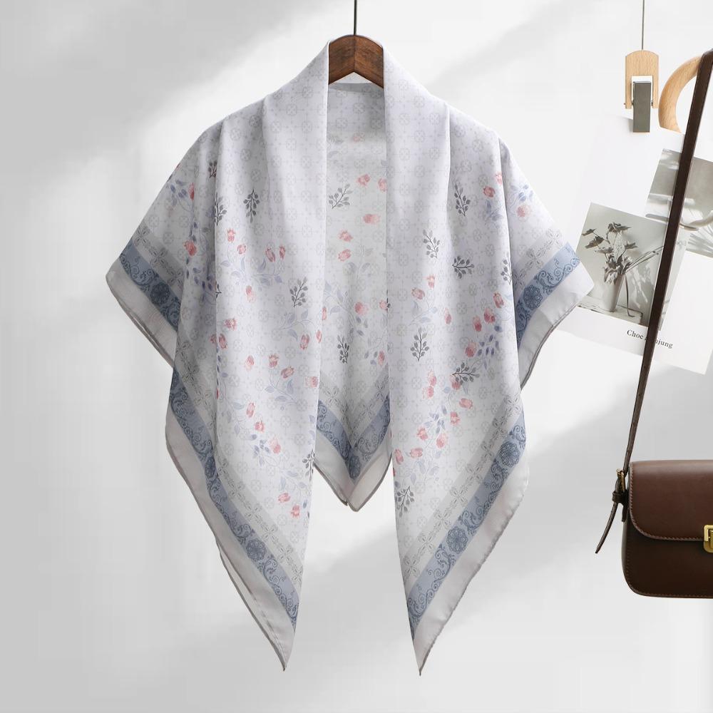 110cm Size Voile Scarf Square Shape Muslim Women Hijabs Fashion Floral Printed Scarf  Cultural Wear