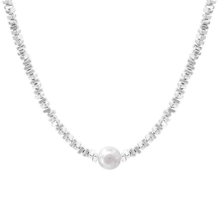 Irregular Broken Silver Imitation Pearl Pendant Necklace High-end Design Collarbone Chain Niche Light Luxury Ins Temperament Neck