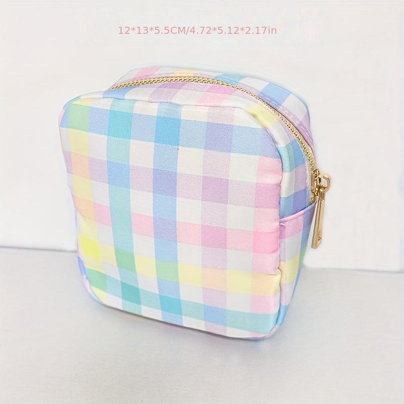 

1pc New Nylon Waterproof Mini Cosmetic Bag with Bow Print Wash Bag Fashionable Cosmetic Storage Bag Cute Sanitary Napkin Bag Can DIY Design Rainbow Plaid