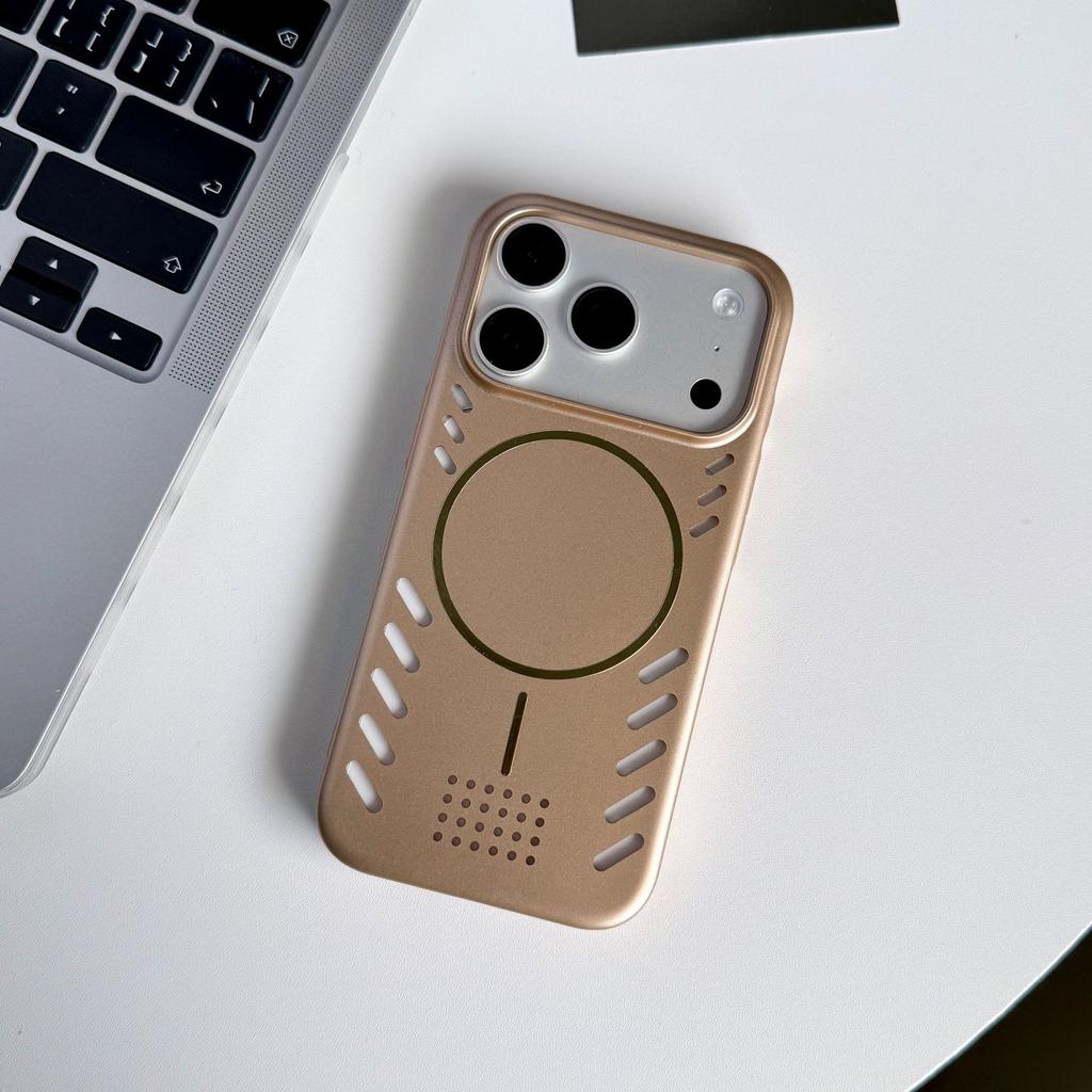 Pioneer heat dissipation magnetic suction hollow application iPhone17Pro metallic paint mobile phone case Apple 16 anti-drop protective case