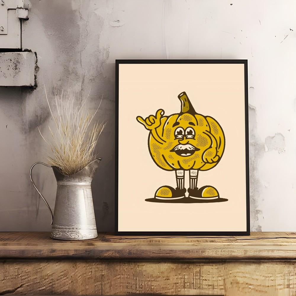 

Yellow Pumpkin Mascot Character Poster Sticky Wall Art Printing Waterproof Home Living Bed Room Bar Hallway Aesthetic Decor 21cm×30cm NoFrame