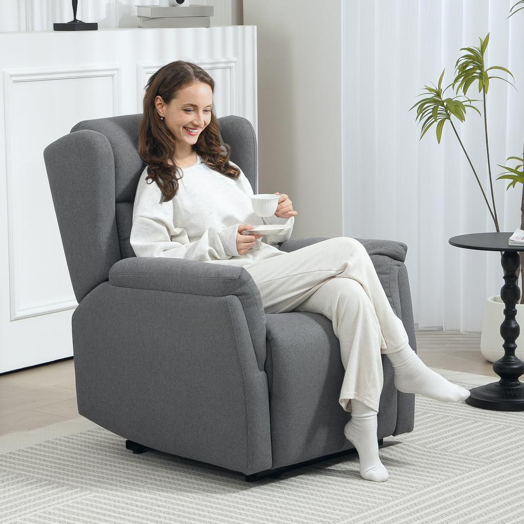 Recliner, Adjustable Upholstered Chair with Footrest, Reclines 160 degrees, Linen Look, Quick Assembly, Dark Grey
