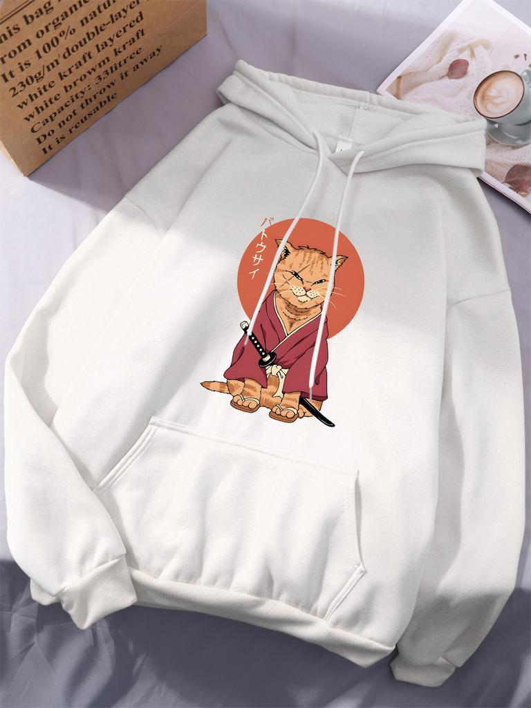 Harajuku Style Cat Printing Hoodies Womens Winter Fleece Warm Sweatshirts Casual Pocket Pullovers Street Loose Womans Clothes