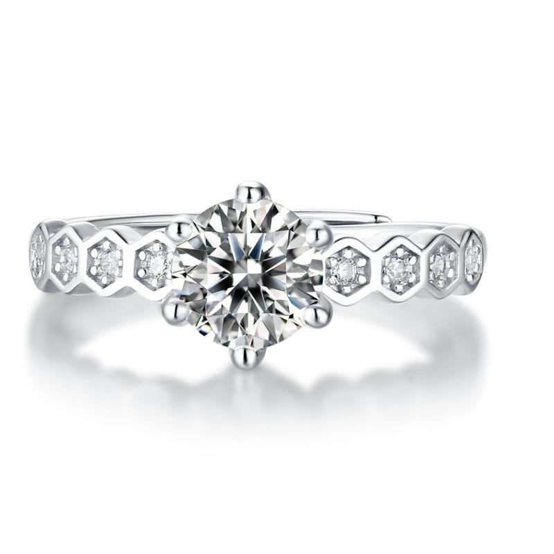 Bague Ringen Silver S925 Set With 0.5ct/1ct/2ct/3ct Mossant Nine Stars Honeycomb Theme Female Adjustable Ring Jewelry