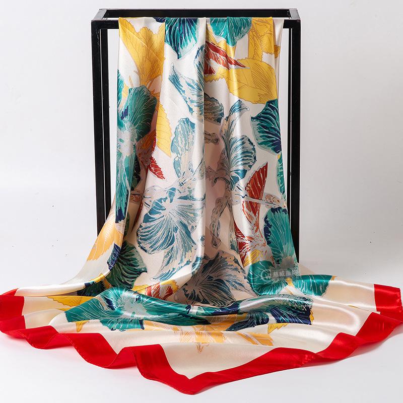 Chinese Style 90 * 90Cm Large Square Scarf Simulation Silk Scarf Scarf Shawl