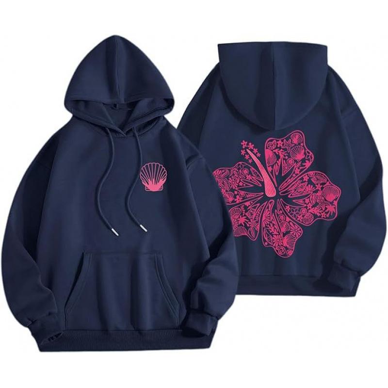 Dark sweatshirt hoodie goth couple Harajuku large size flower pattern print hooded sweater