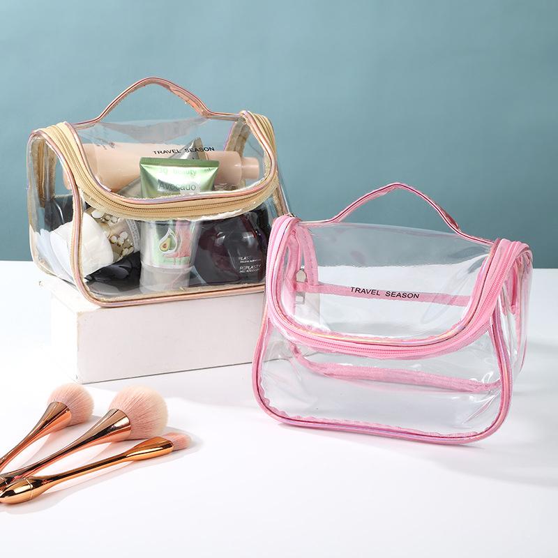 Trendy Laser Transparent Makeup Bag Portable Minimalist Handbag Travel Cosmetic Pouch Waterproof PVC Clear Toiletry Bags