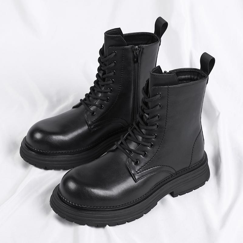 New Arrival Mens Motorcycle Boots Comfortable High Top Leather Shoes Fashion Simple Male Ankle Boots Classic Botas Walking Shoes
