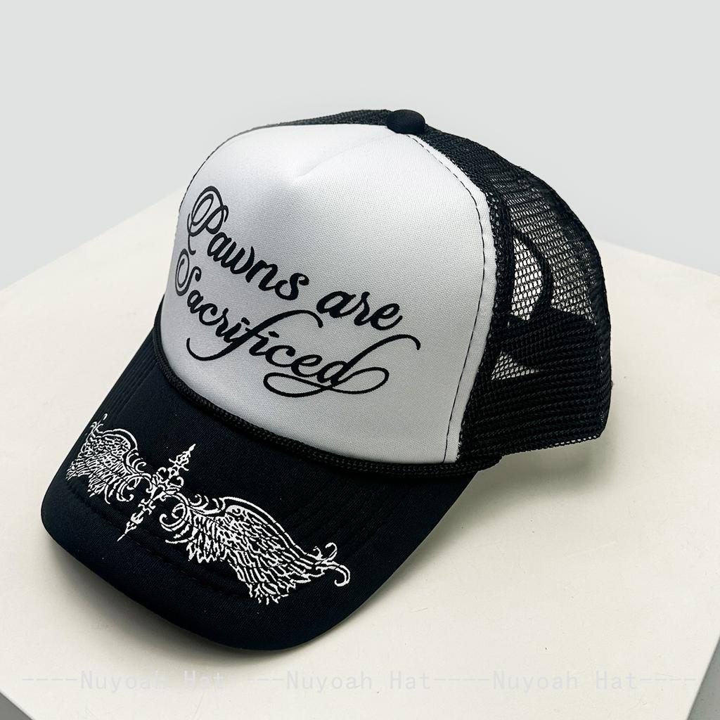 New Unisex Personal Printed Letters Wing Baseball Hats Hip Hop Breathable Color Block Sunshade Trucker Caps Mesh Versatile Ins