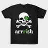 Men Black Print T-shirt Patricks Day Irish Pirate Skull And Cross Bones No-Cut Transfer Paper Print Cotton Tshirt