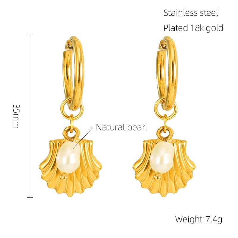 

European and American Designer Titanium Steel Pearl Earrings – Women s High-End French Fan-Shaped Fashion Jewelry 18K