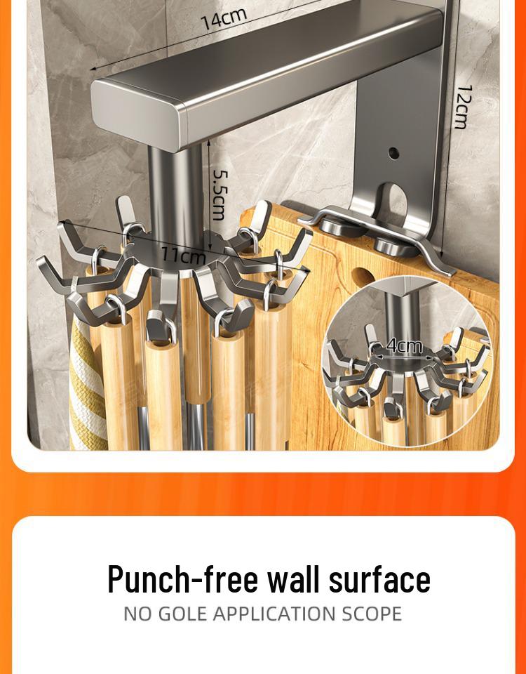 Wall-Mounted Rotating Hook & Storage Rack for Kitchen Utensils - Punch-Free Installation
