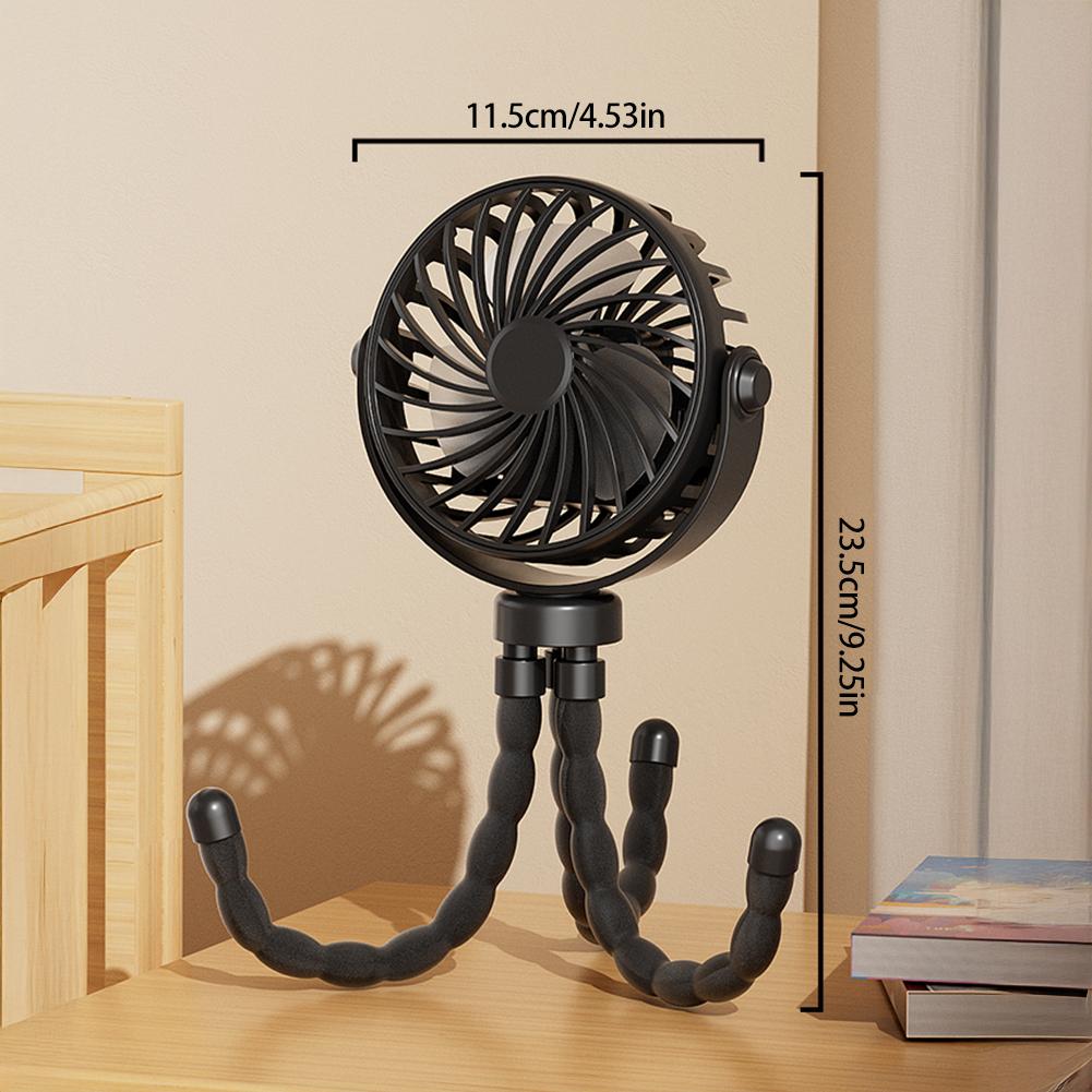 Portable Rechargeable 3-speed Fan Baby Stroller Bed Mute Fan Variable Base Octopus Mini Fan Office Desktop Hands Free Fan
