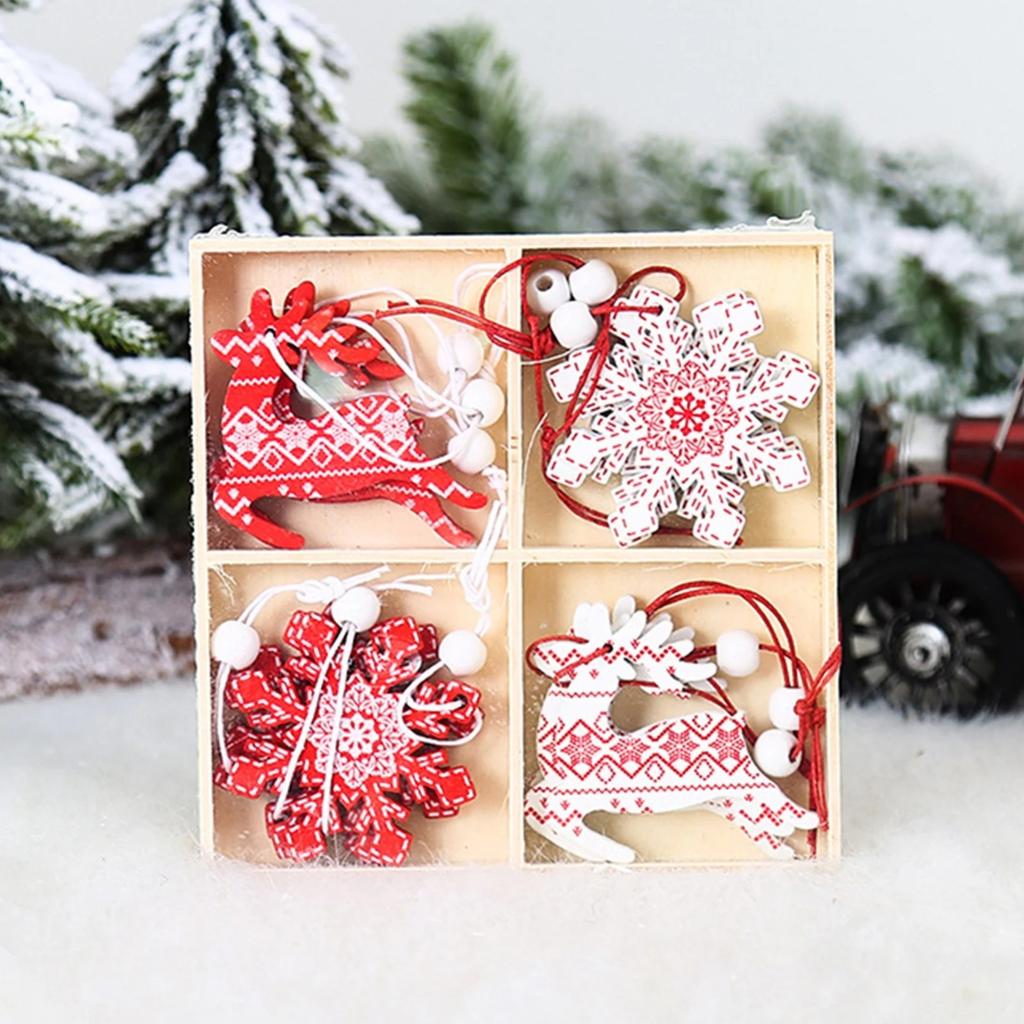 12 Pcs Christmas Wooden Pendant Decoration Holiday Elk Snowflake Star Chrimbo Tree Hanging Ornaments Home DIY Decors
