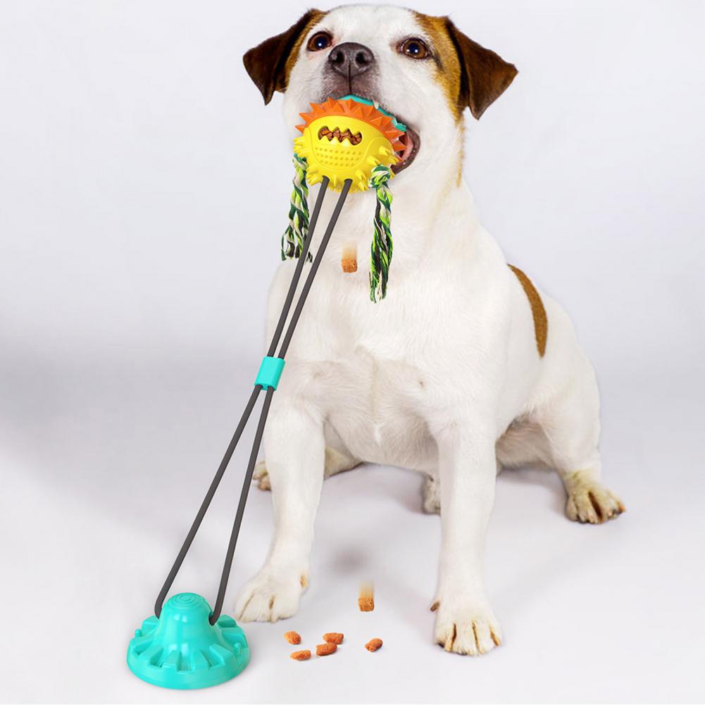 Dog Squeaky Ball Toy Dog Chew Toy with Suction Cup Puppy Teething Food Dispensing Ball Self Play Rope Tug Teeth Cleaning Dog Toy