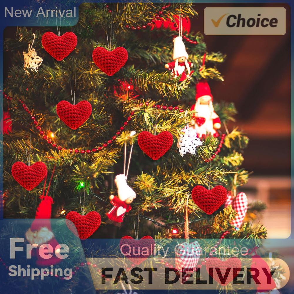12 Pcs Knitted Heart Hanging Pendant Handmade Knitted Crochet Heart Tree Ornament Gift for Friend Home Decor