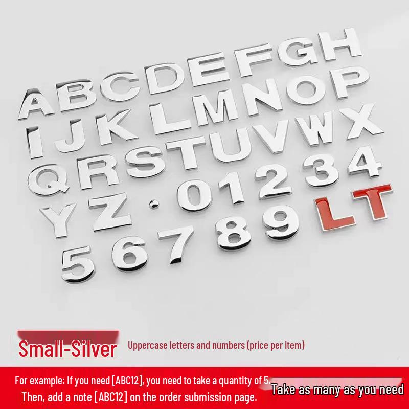 3D Stereo English Letters Metal Car Emblem with Number & Displacement Heart Decorative Sticker