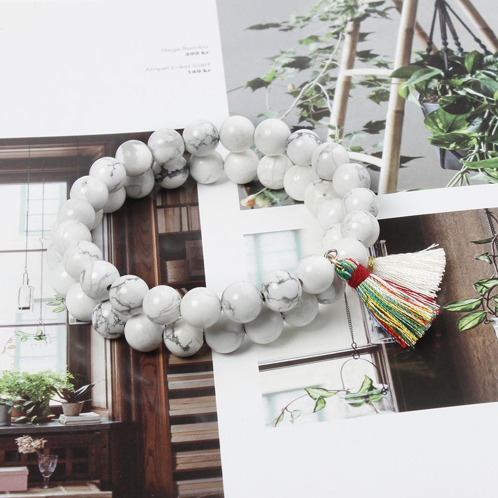 Elegant Double Layer White Pine Beaded Women s Tassel Bracelet Electroplating