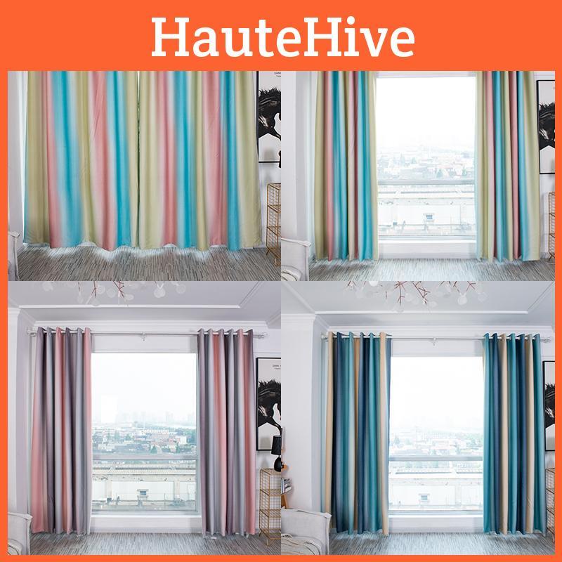 Thick Blackout Striped Curtains For Living Room Bedroom Gradient Curtain Drapes