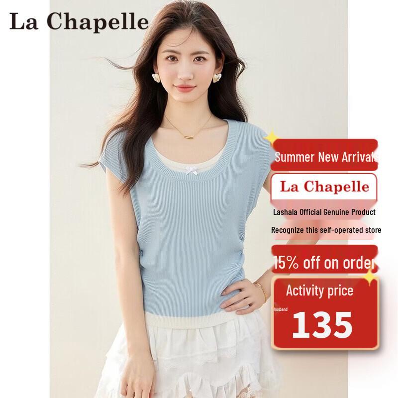La Chapelle Women s Paneled Knit Faux Two-Piece T-Shirt M