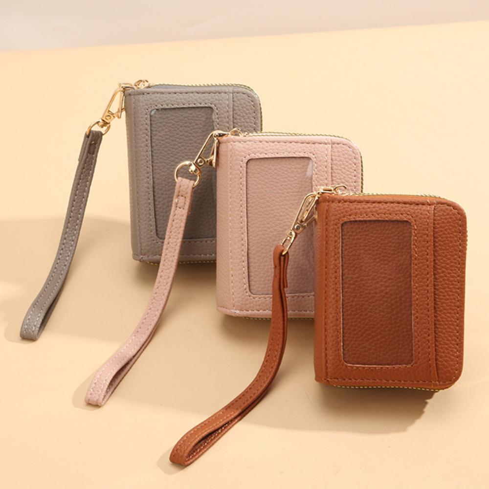 Rfid Card Holder Double Zipper Women Wallet Pu Leather Organ Card Bag Purse Large Capacity Multi-Solt Bank Card Cover Business Card Clip With Window