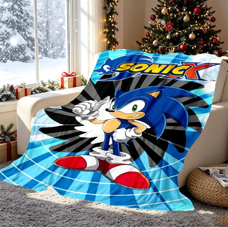 Sonic-mønstret pledd til hjemmedekorasjon, seng, sofa, bilreise, camping, egnet for alle årstider, bursdags- og julegave