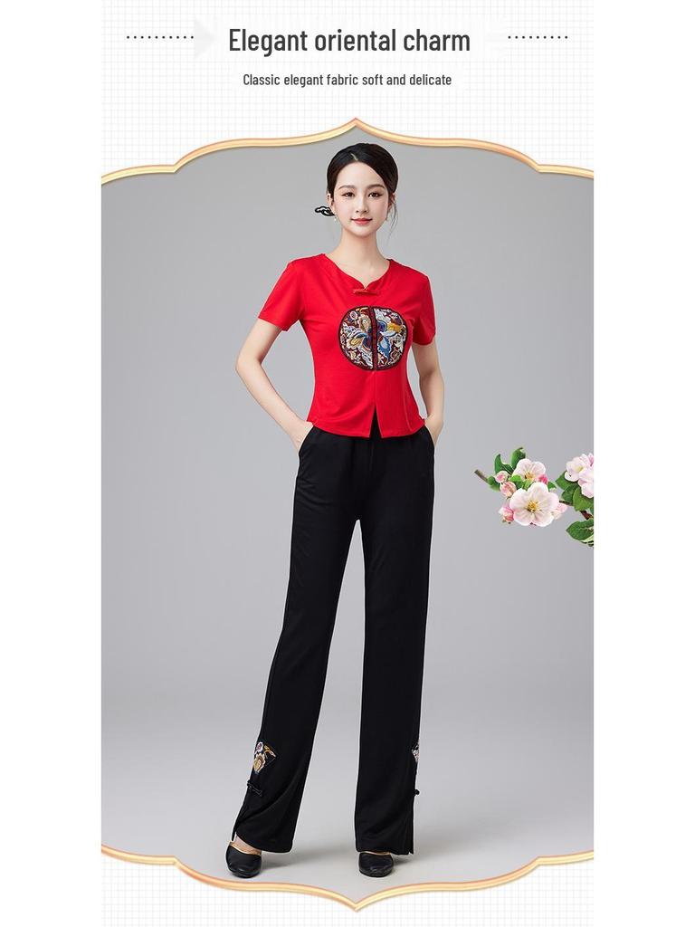 2024 Women's Chinese Style Dancewear: Short Sleeve Fitness Casual Top