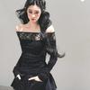 Elegantes figurbetontes schwarzes Spitzen-Pünktchen-One-Shoulder-Top für Damen für Herbst/Winter