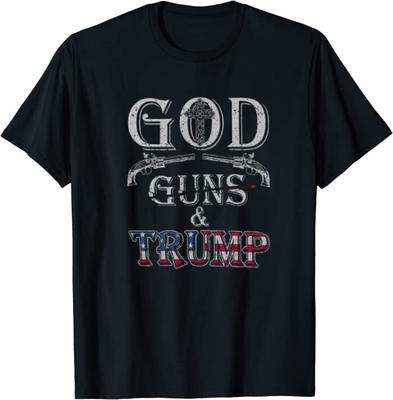 Bóg Pistolety I Trump Druga Poprawka Prezydent Bawełniana Koszulka T-Shirt Rozmiar M do 3XL