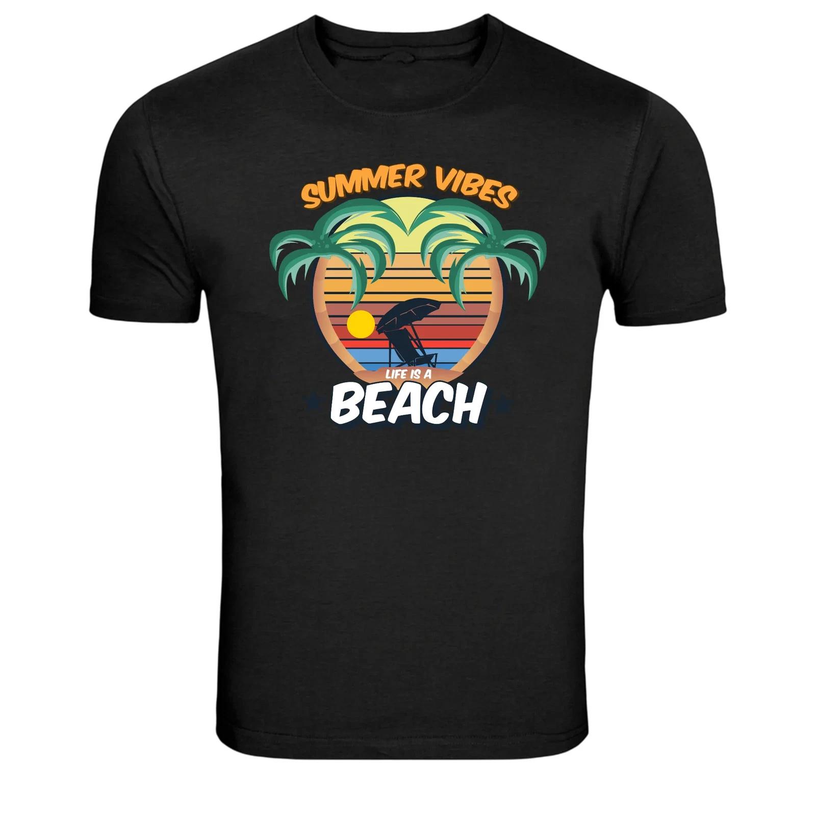 Summer Vibes Life Is A Beach Palm Trees Graphic T Shirt XXL