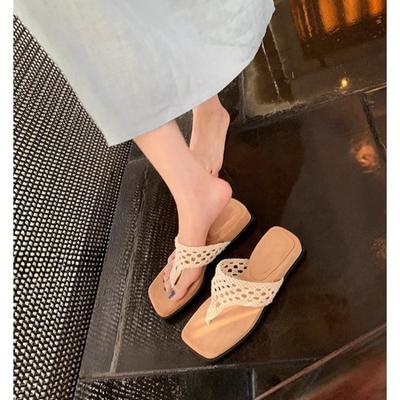 Nuevo Estilo de Zapatos de Mujer para Aumentar la Altura con Puntera Cuadrada Calada y Chanclas