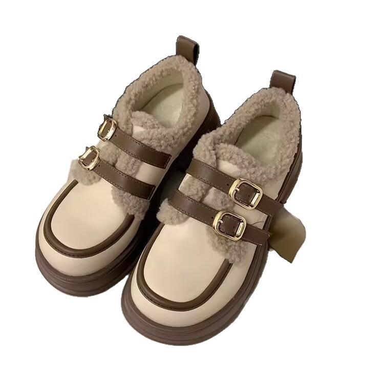 

Новые хлопковые туфли на толстой подошве для женщин, увеличивающие рост и универсальные кожаные туфли, милые туфли-лодочки 40 бежевый