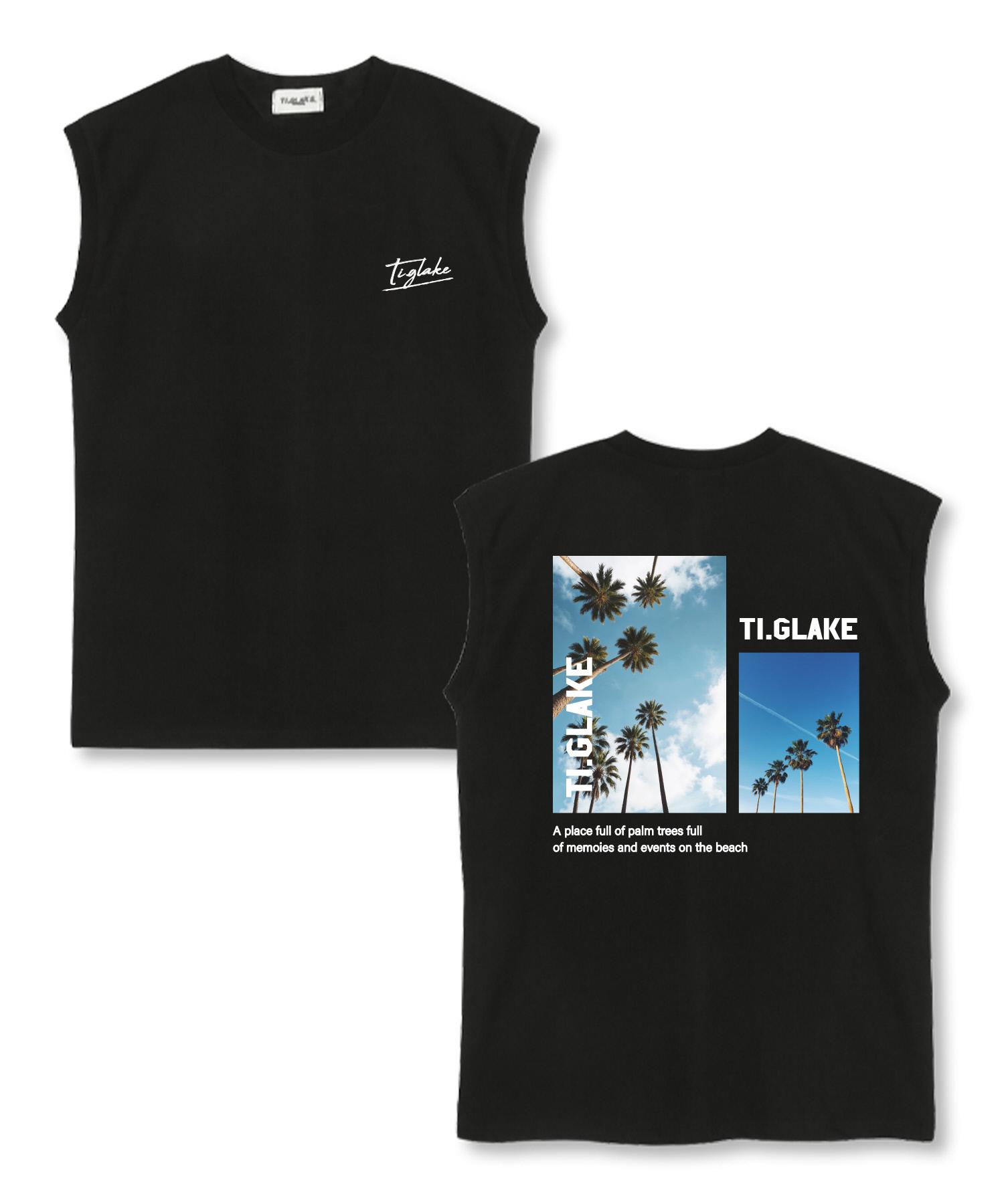 Tee Glake Palm Tree Full Oversized Sleeveless T-Shirt Black L